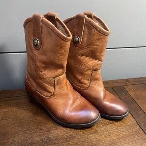 FRYE YOUTH MELISSA BUTTON LEATHER COWBOY WESTERN BOOT BROWN SZ 12 EUC $158